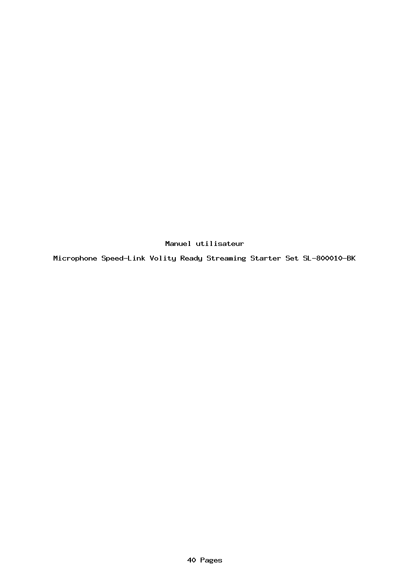 Page 1 de la notice Manuel utilisateur Speed-Link Volity Ready Streaming Starter Set SL-800010-BK