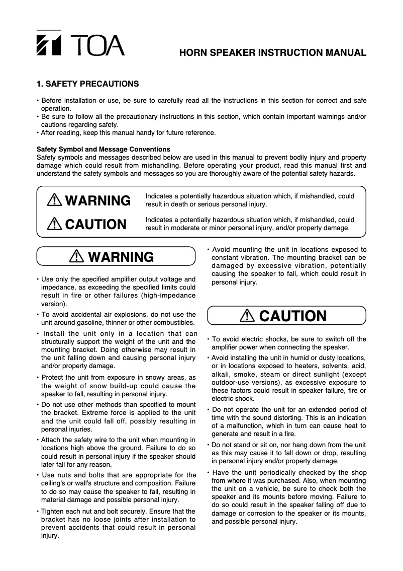 Page 1 de la notice Manuel utilisateur TOA TU-651M