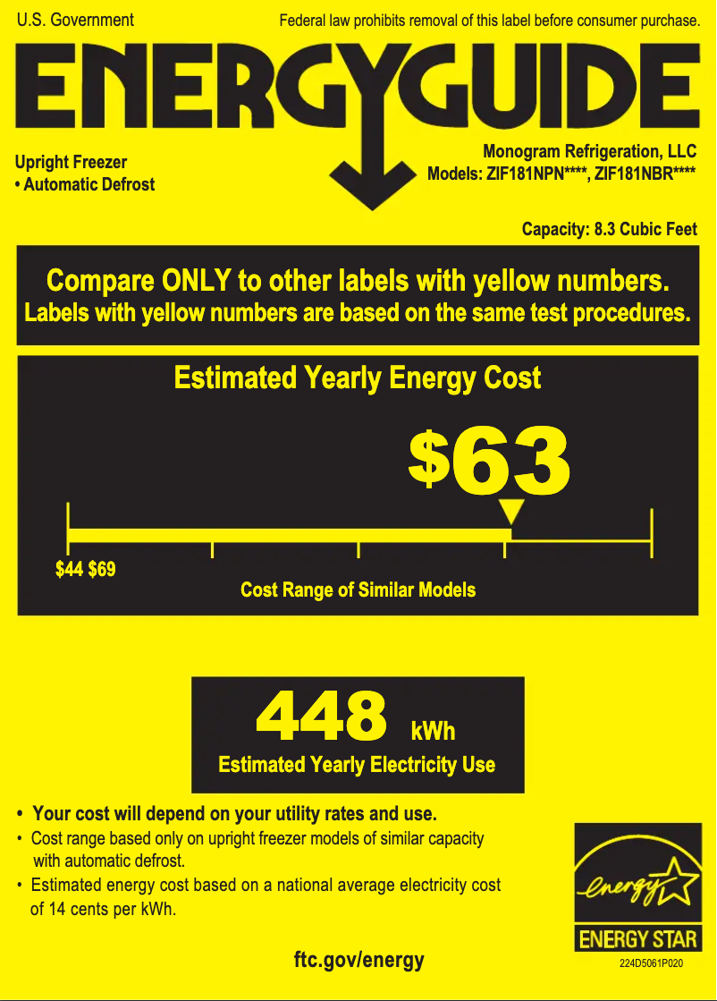 Page 1 de la notice Label énergétique Monogram ZIF181NPNII