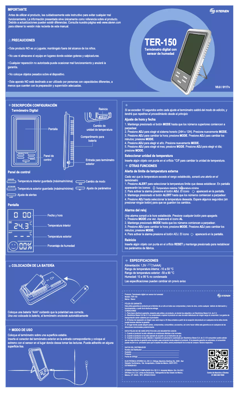 Page 1 of the manual User Manual Steren TER-150