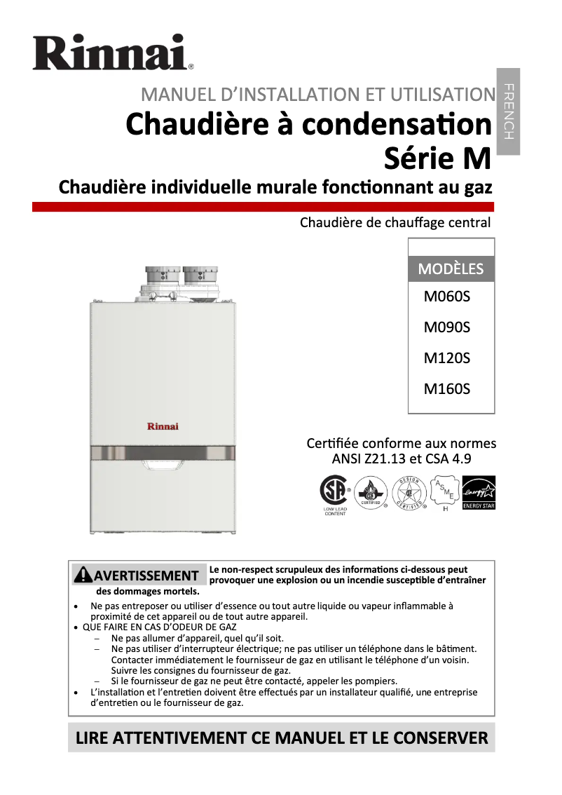 Page 1 de la notice Guide d'installation Rinnai M060SN