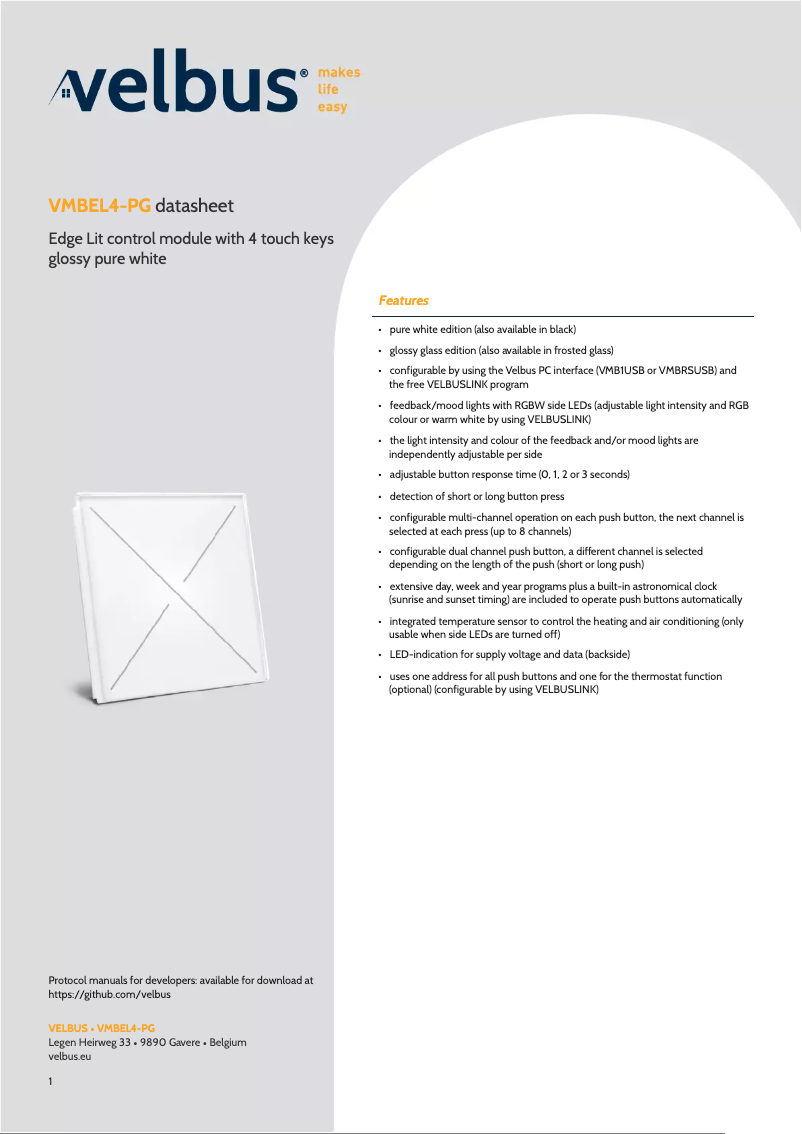 Page 1 de la notice Fiche technique Velbus VMBEL4