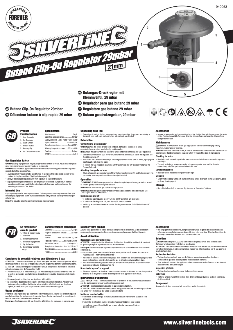 Page 1 de la notice Manuel utilisateur Silverline 940053