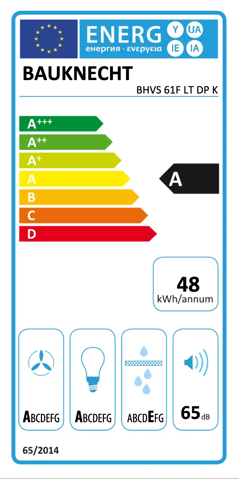 Página 1 del manual Etiqueta energética Bauknecht BHVS 61F LT DP K