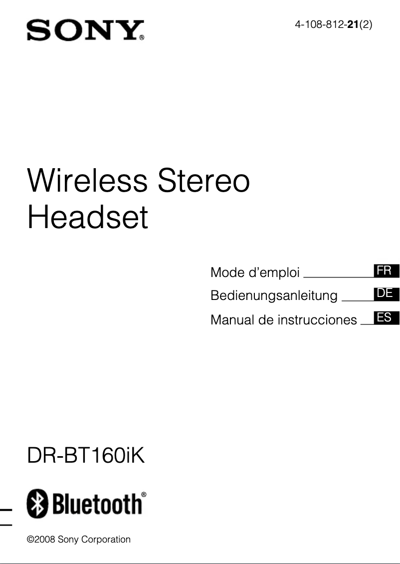 Page n°1 - Manuel utilisateur Sony DR-BT160iK