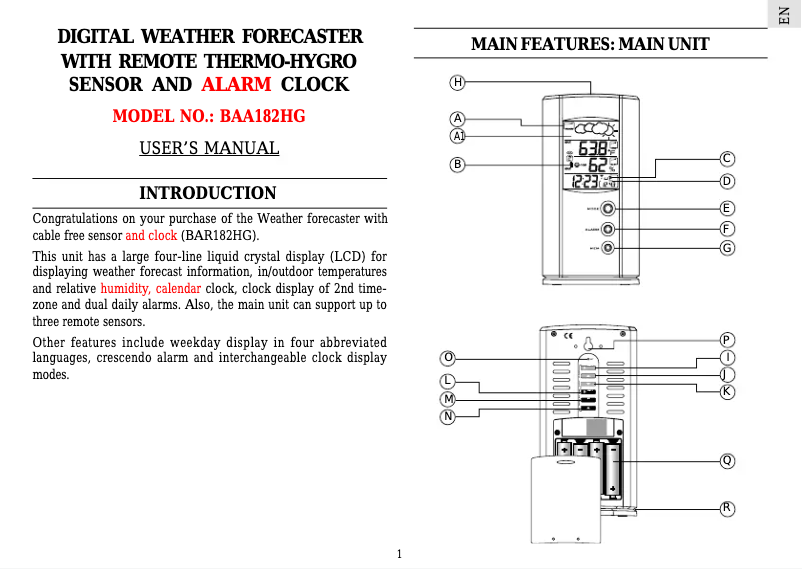 Página 1 del manual Manual de usuario Oregon Scientific BAA182HG
