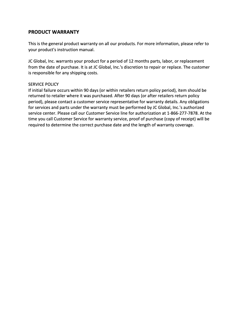 Page 1 de la notice Informations de garantie Ocean Breeze OBZ-09NPH