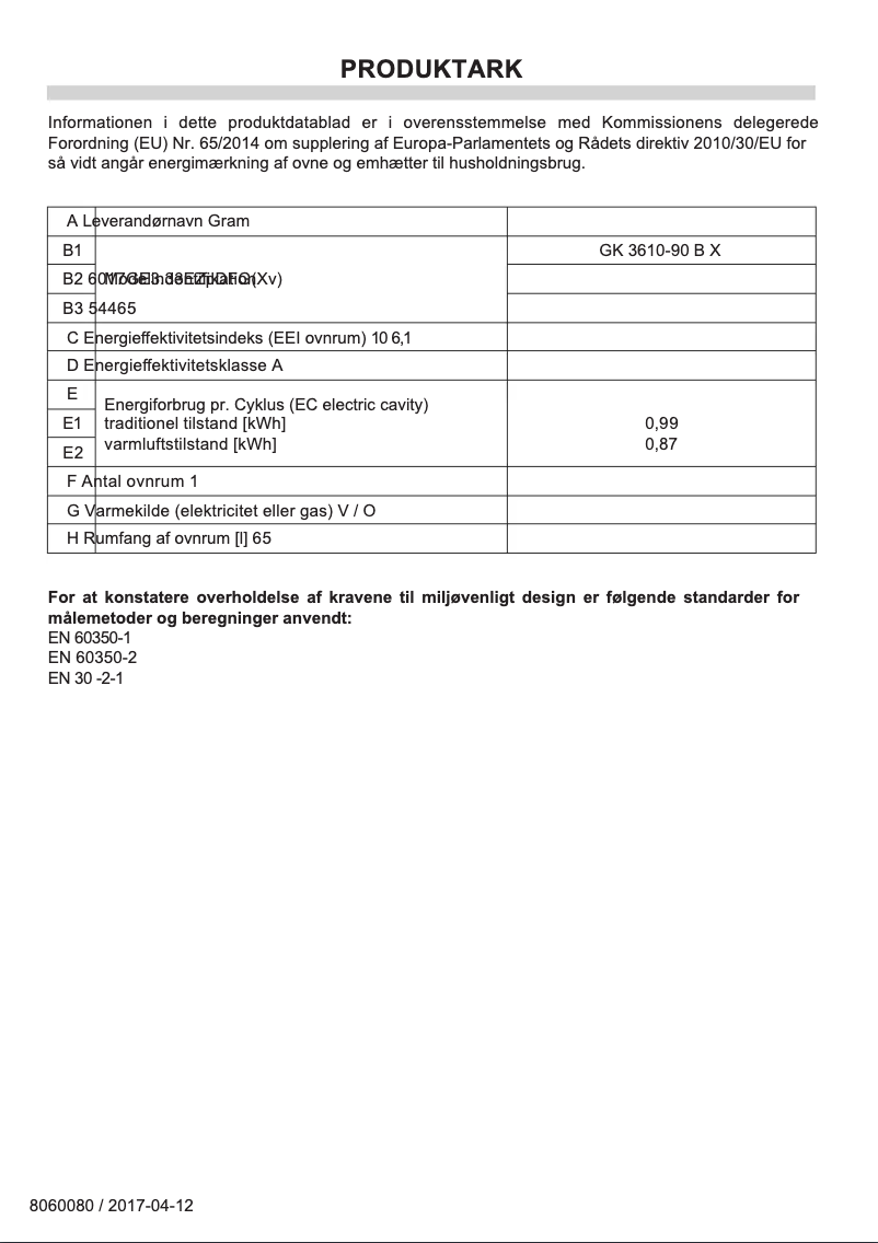 Page 1 de la notice Manuel utilisateur Gram GK 3610-90 B X