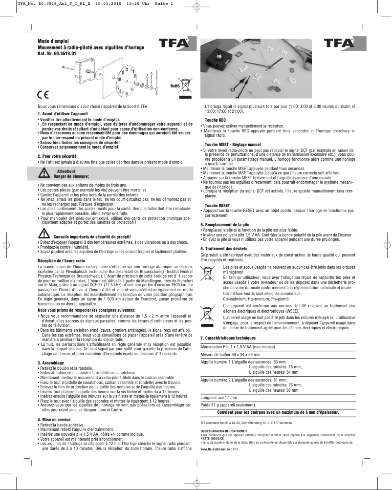 Page 1 de la notice Manuel utilisateur TFA 60.3518.01
