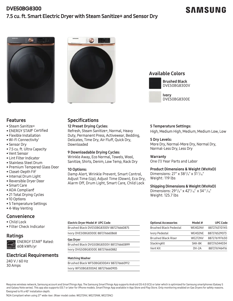 Página 1 del manual Ficha técnica Samsung DVE50BG8300V