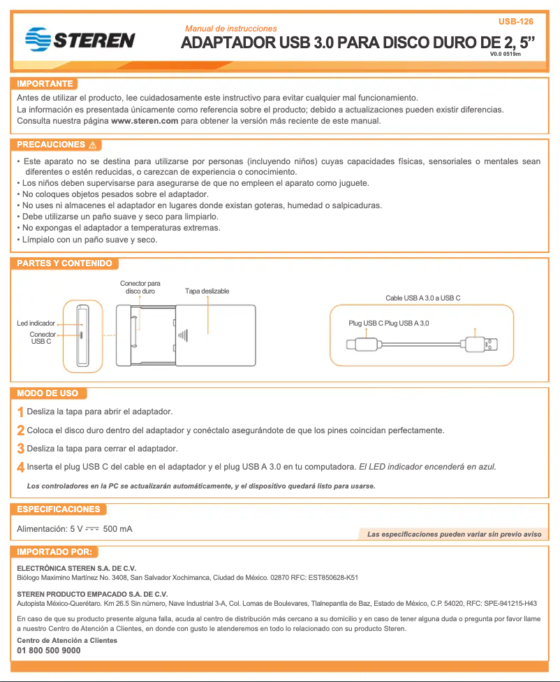 Page 1 de la notice Manuel utilisateur Steren USB-126
