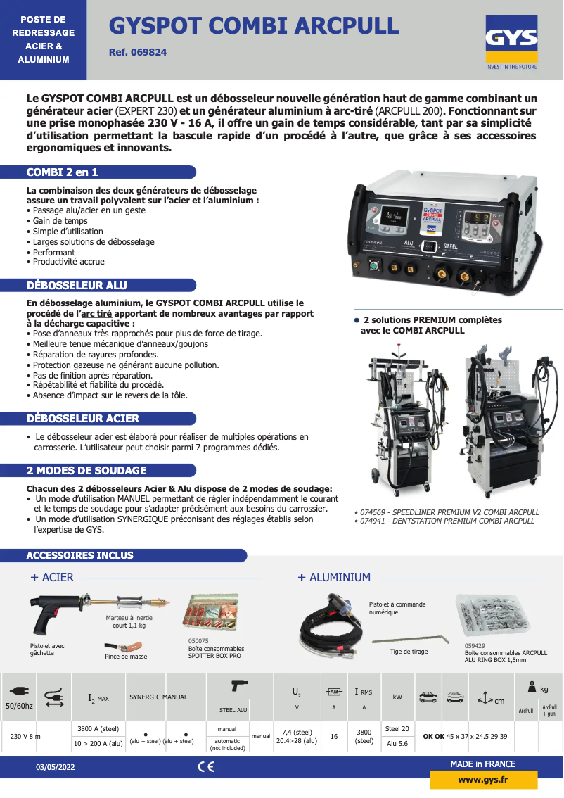 Page 1 of the manual Technical Sheet GYS Gyspot Combi Arcpull