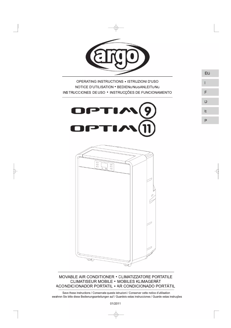 Page 1 de la notice Manuel utilisateur Argoclima Optimo 11