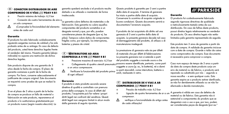 Page 1 de la notice Manuel utilisateur Parkside PDAV 4 B1