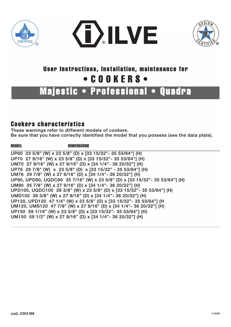 Page 1 de la notice Manuel utilisateur Ilve UQDC90