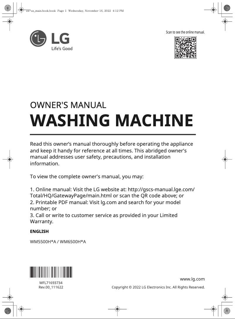 Page 1 of the manual User Manual LG WM6500HBA