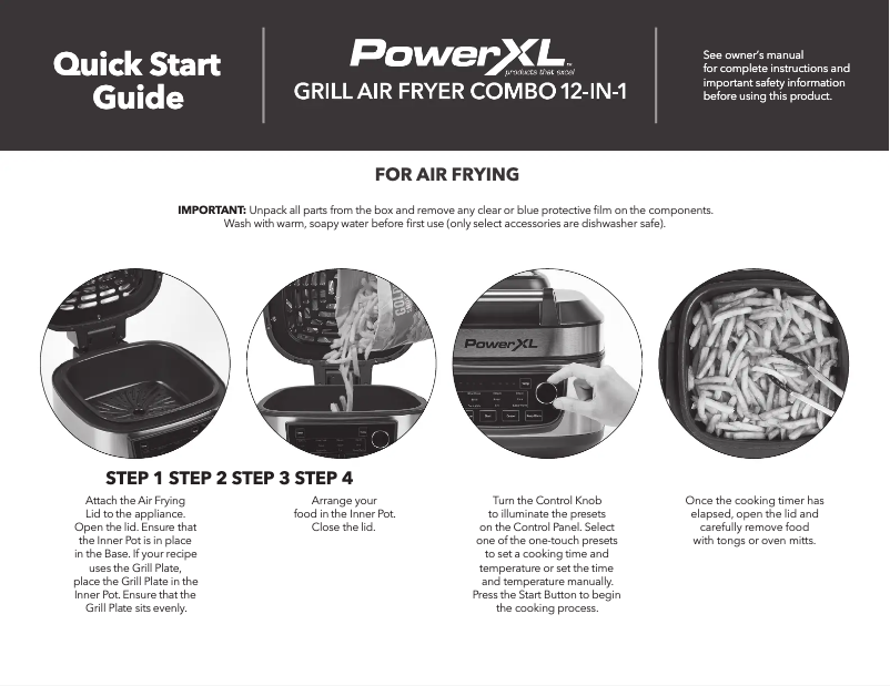 Page 1 of the manual Quick Start Guide PowerXL Grill Air Fryer Combo 12-in-1 MFC-AF-8