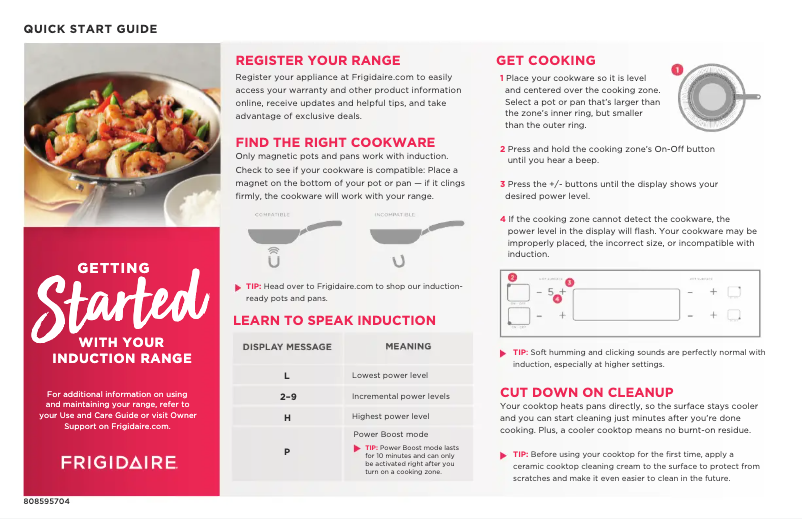 Page 1 de la notice Guide de démarrage rapide Frigidaire FFIF3054TS