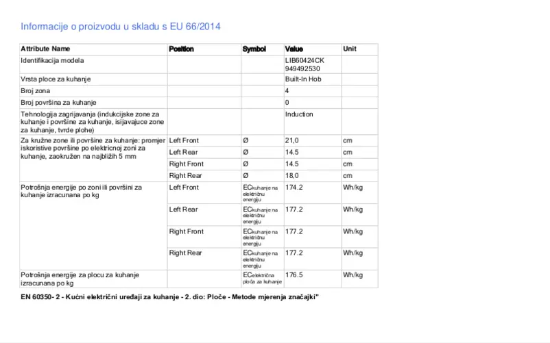 Page 1 de la notice Fiche technique Electrolux LIB60424CK