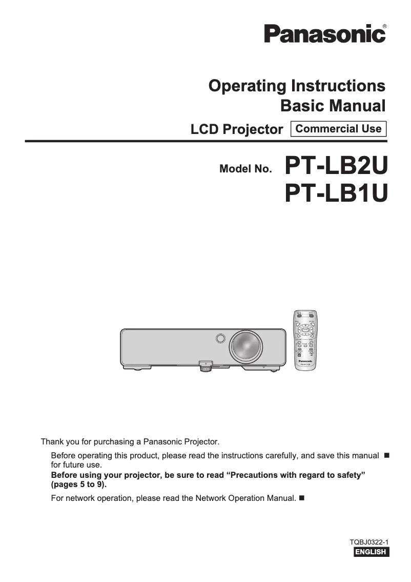 Page 1 of the manual User Manual Panasonic PT-LB2VE