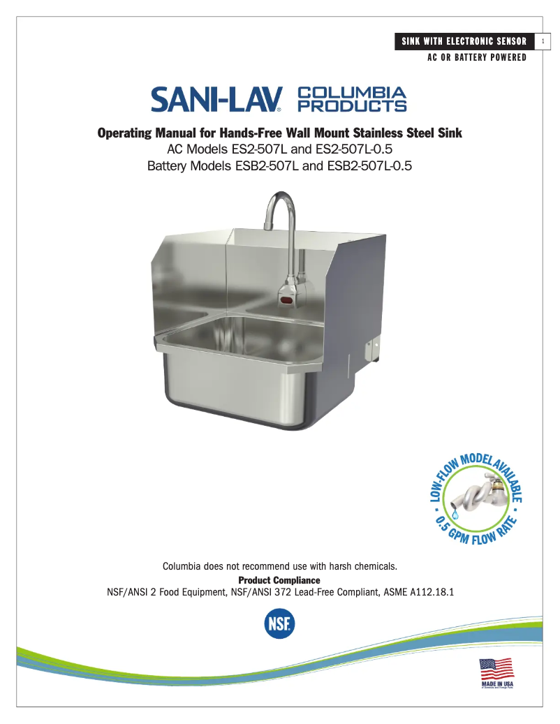 Page 1 de la notice Manuel utilisateur Sani-Lav ESB2-507L