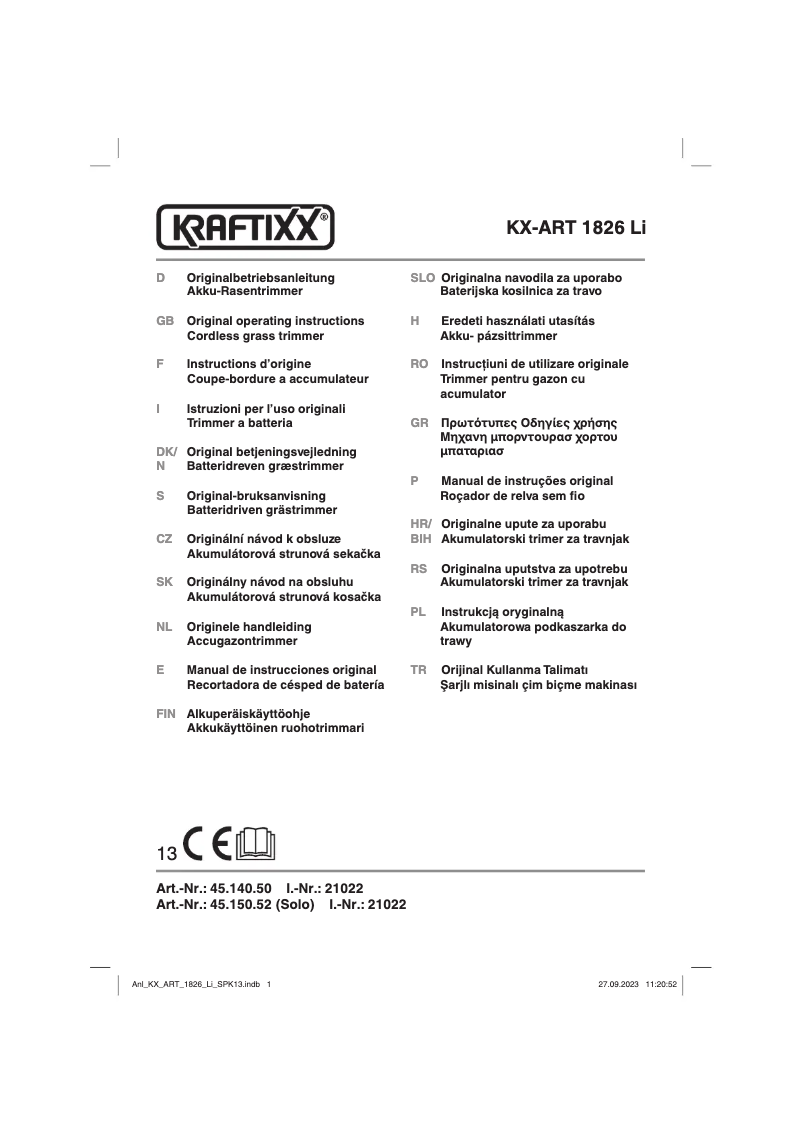 Page 1 de la notice Manuel utilisateur Kraftixx KX-ART 1826 Li