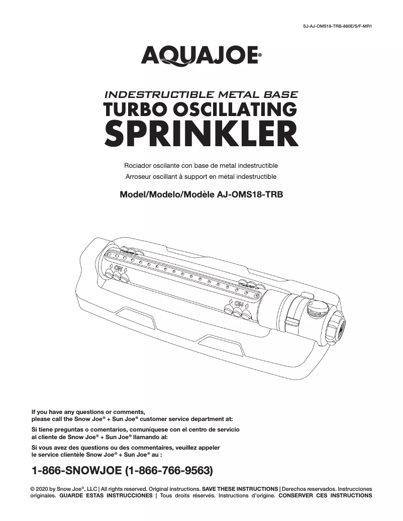 Page 1 de la notice Manuel utilisateur Aqua Joe AJ-OMS18-TRB