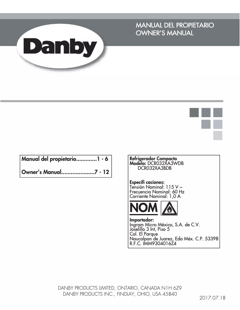 Page 1 de la notice Manuel utilisateur Danby DCR032XA3WDB