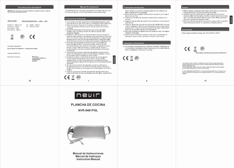 Page 1 de la notice Manuel utilisateur Nevir NVR-9461 PGL