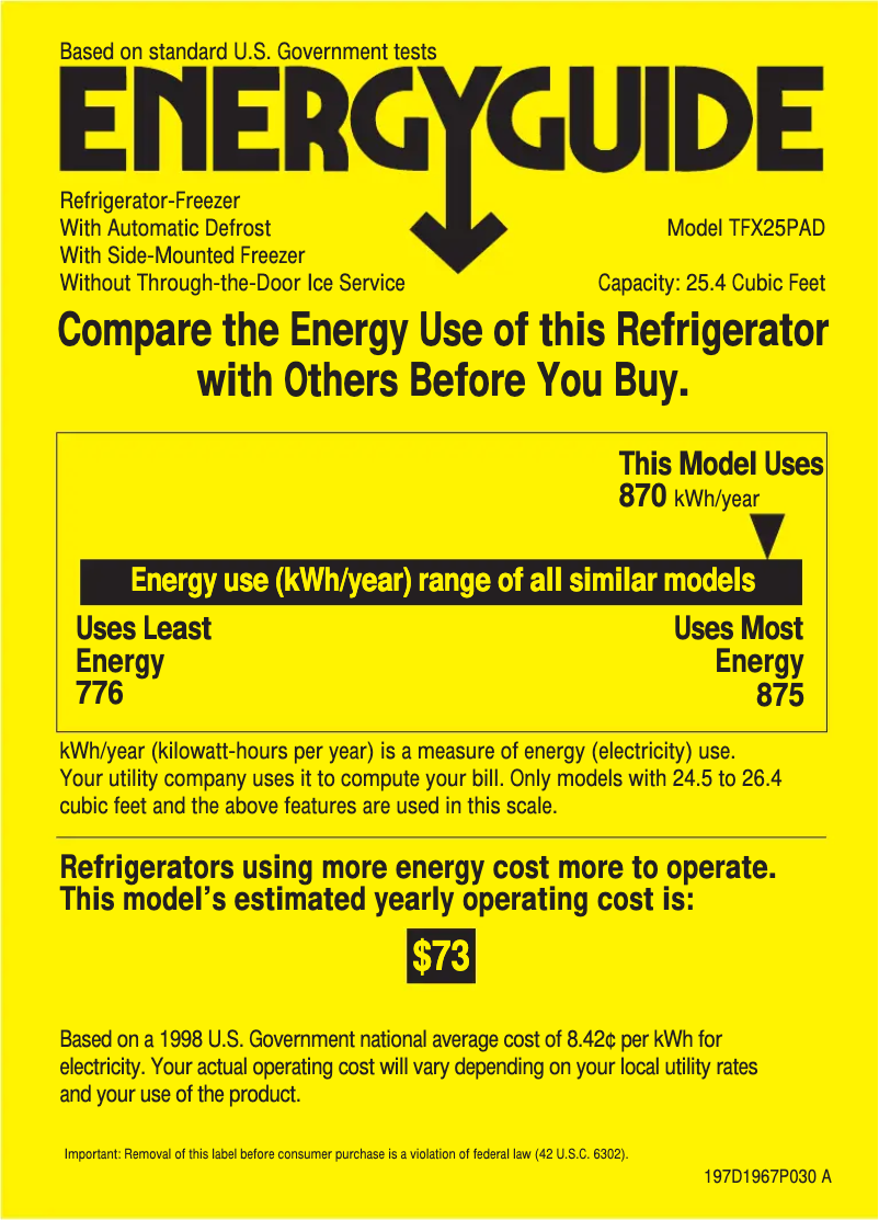 Página 1 del manual Etiqueta energética GE Profile TFX25PADAA