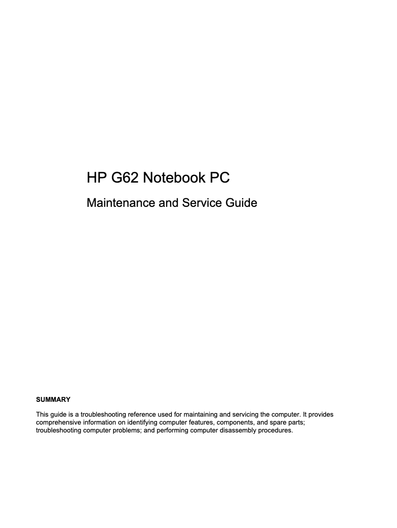 Page n°1 - Manuel utilisateur HP G62-a60EC