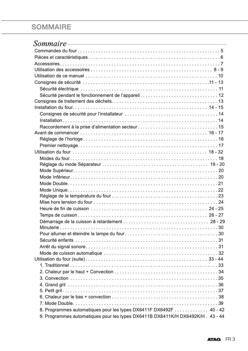 Page 1 de la notice Manuel utilisateur Atag DX6492H