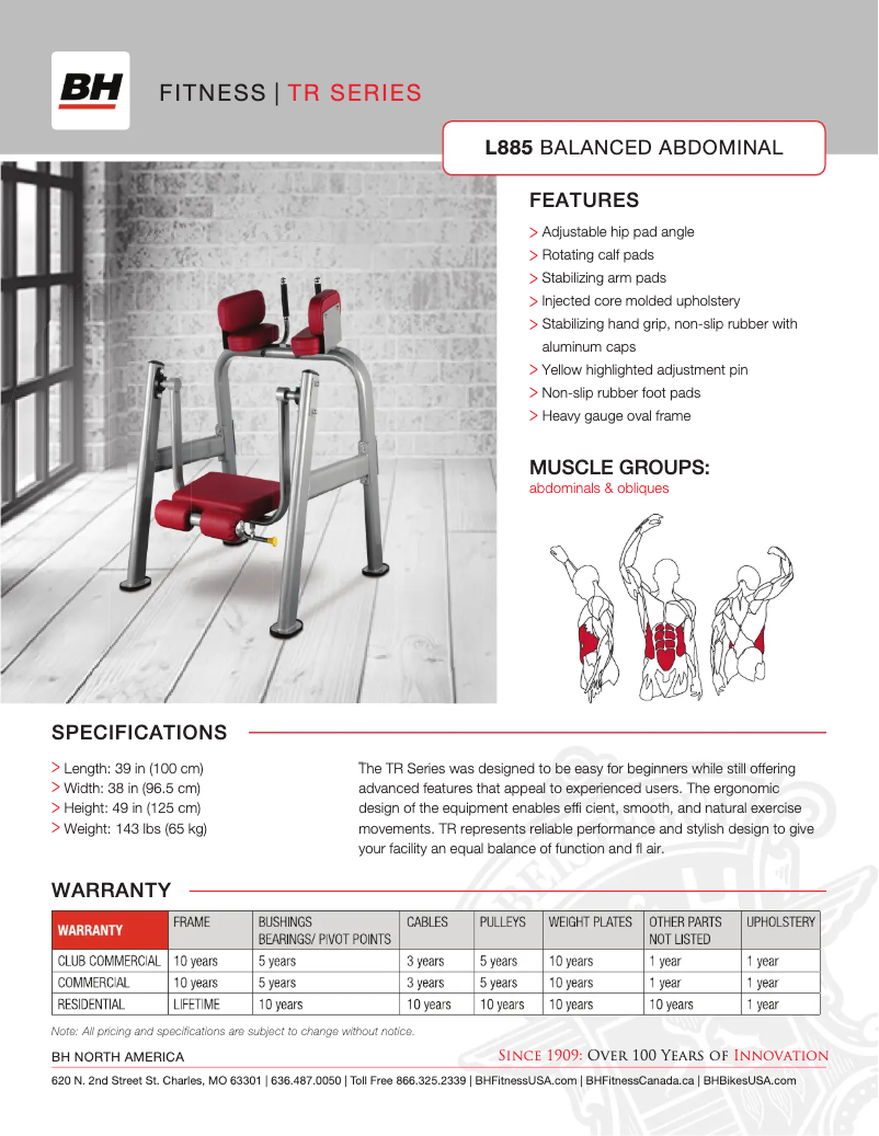 Page 1 de la notice Fiche technique BH Fitness L885