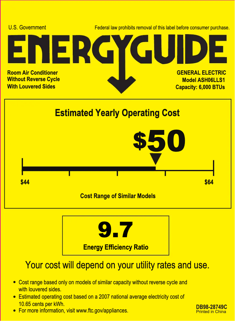 Página 1 del manual Etiqueta energética GE ASH06LL
