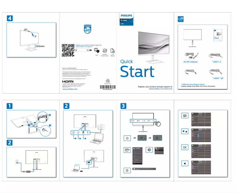 Page 1 of the manual Quick Start Guide Philips 276E1EW