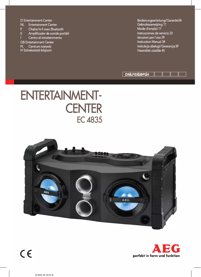 Page 1 de la notice Manuel utilisateur AEG EC 4835