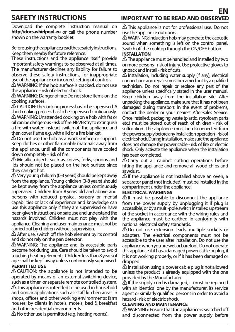 Page 1 de la notice Guide d'installation Whirlpool WF S8865 NE