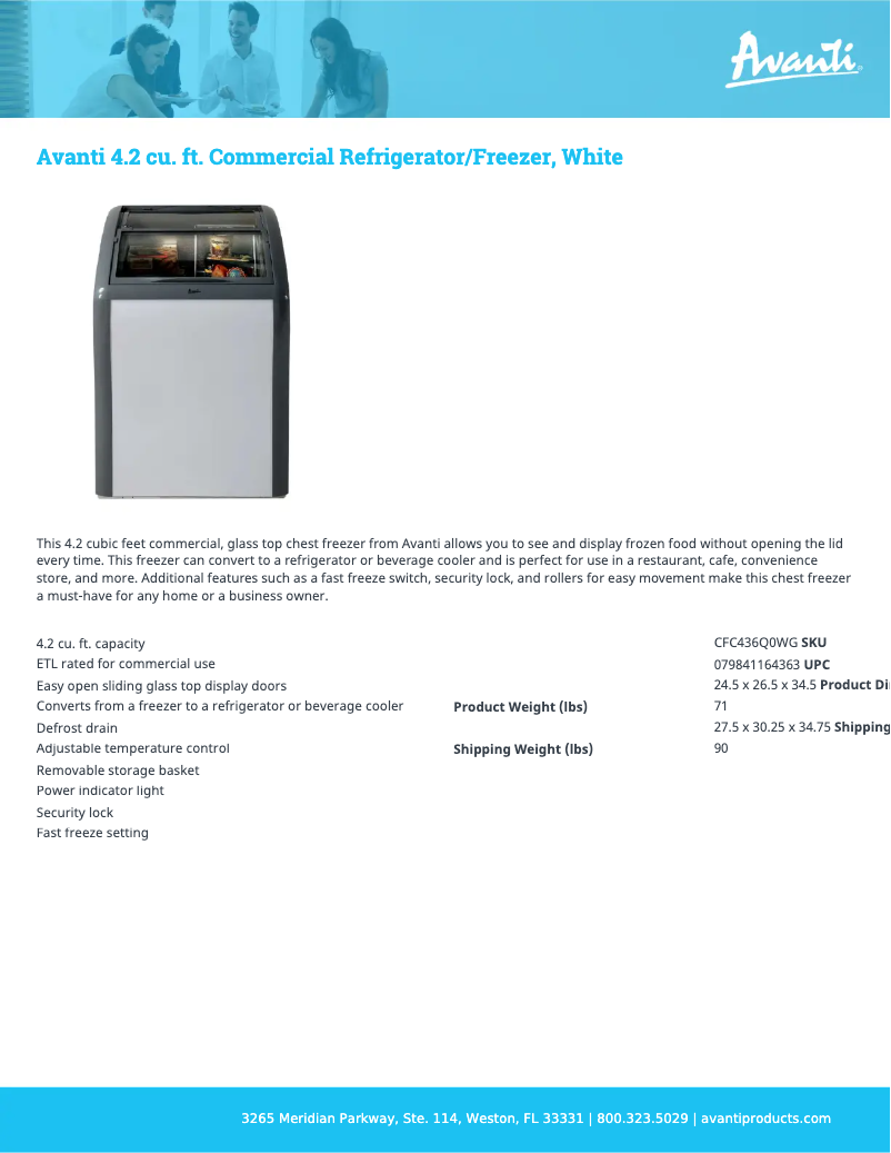 Page 1 de la notice Fiche technique Avanti CFC436Q0WG