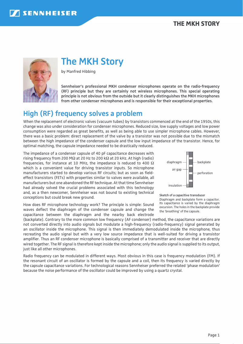 Page 1 de la notice Brochure Sennheiser MKH 30 P48