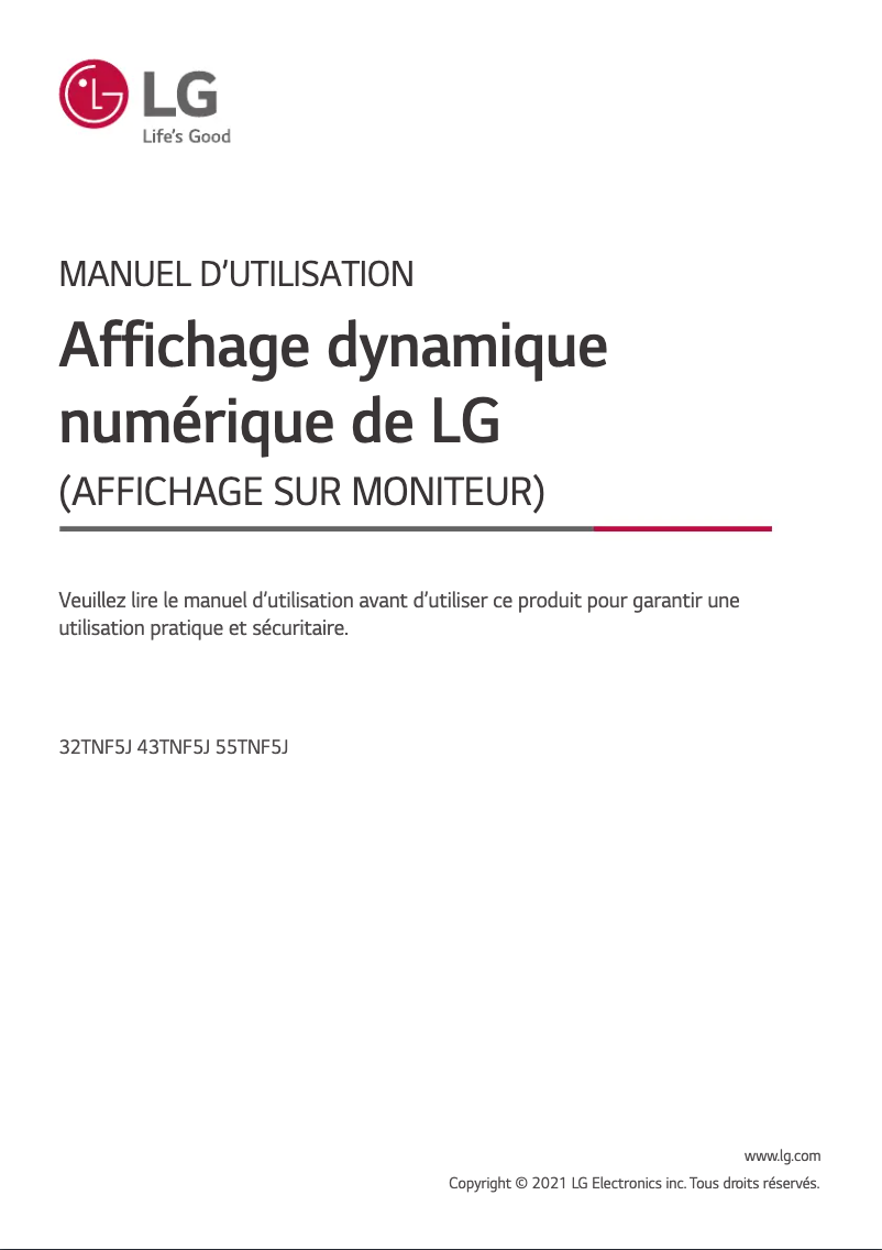 Page 1 de la notice Manuel utilisateur LG 43TNF5J