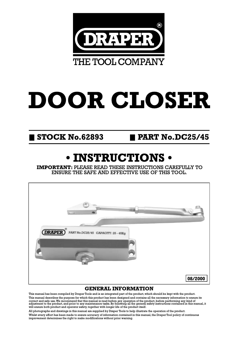 Page 1 de la notice Manuel utilisateur Draper DC25/45