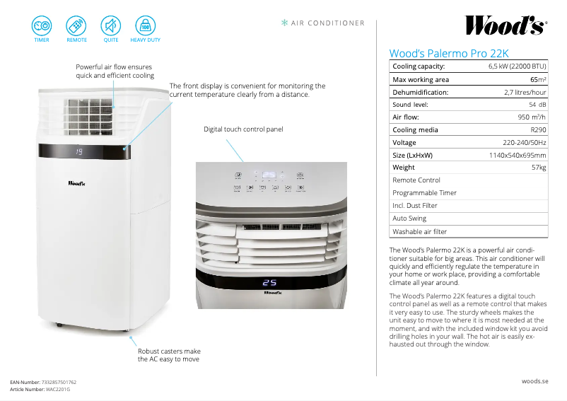 Page 1 de la notice Fiche technique Wood's WAC2201G
