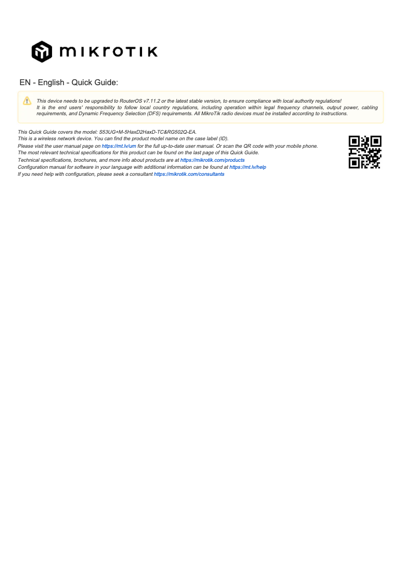 Page 1 de la notice Manuel utilisateur Mikrotik Chateau 5G ax