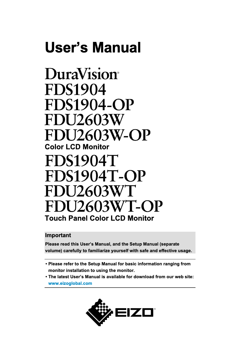 Page 1 de la notice Manuel utilisateur Eizo DuraVision FDU2603WT