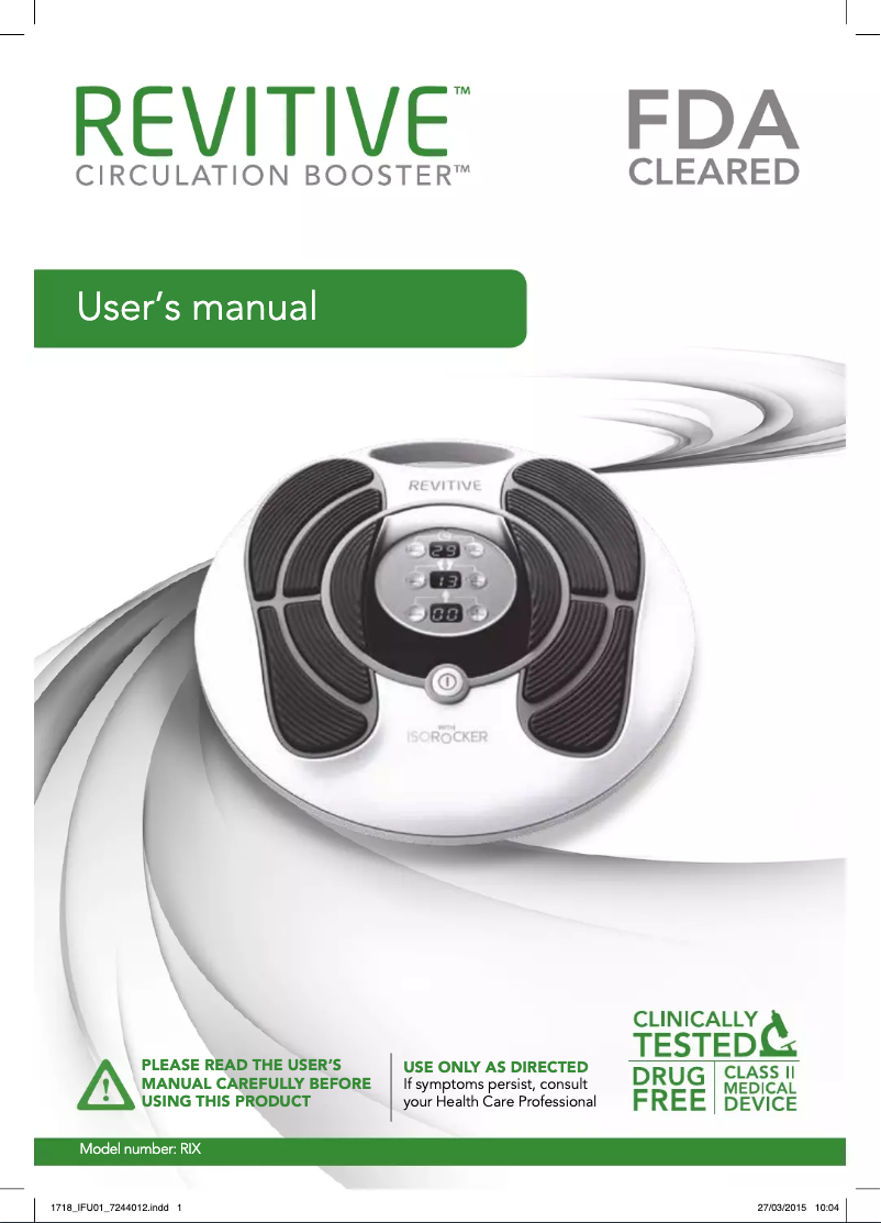 Page 1 de la notice Manuel utilisateur Revitive Circulation Booster