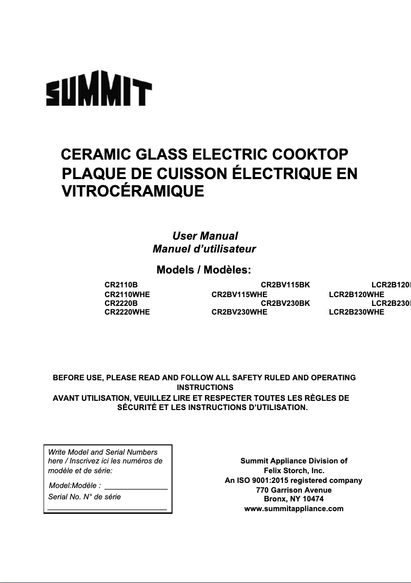 Page 1 de la notice Manuel utilisateur Summit CR2110B
