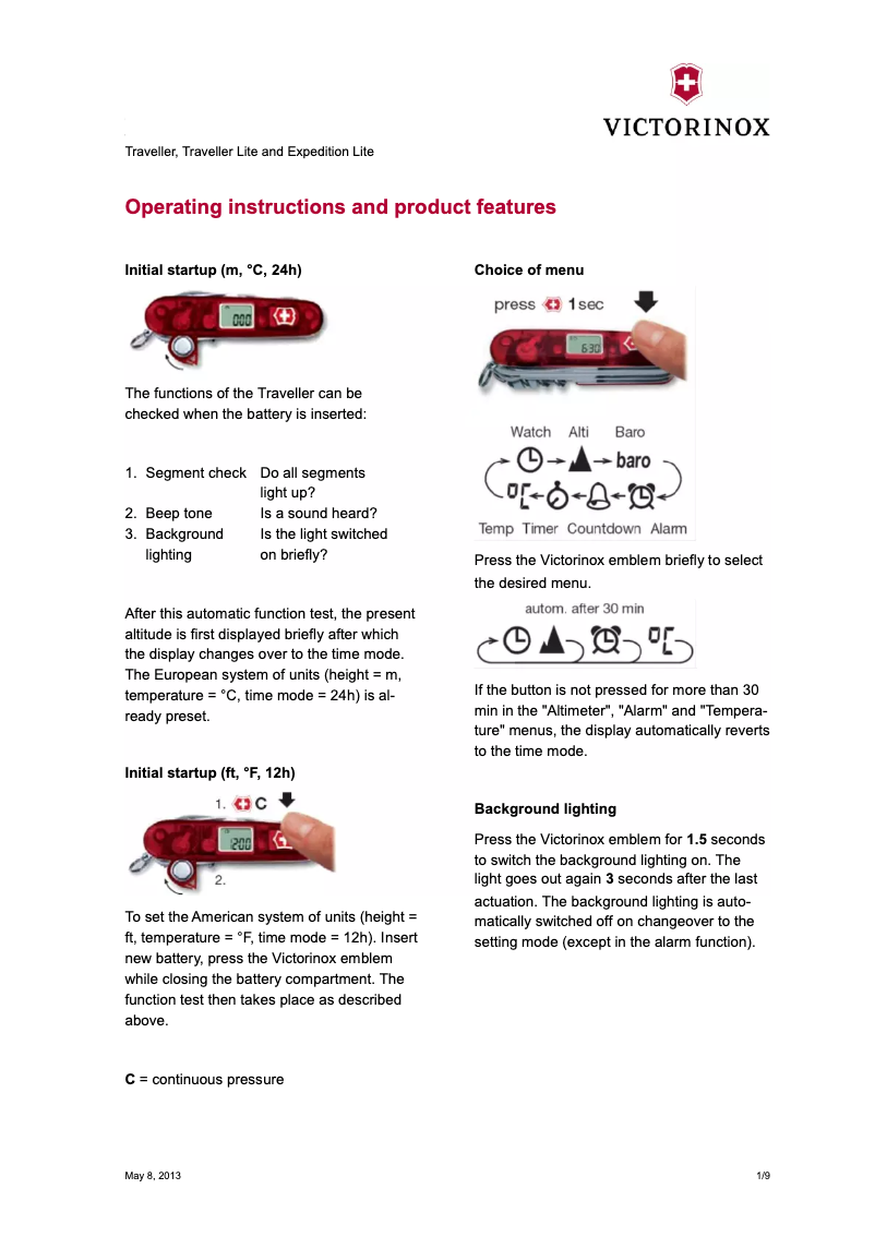 Page 1 of the manual User Manual Victorinox Traveller Lite