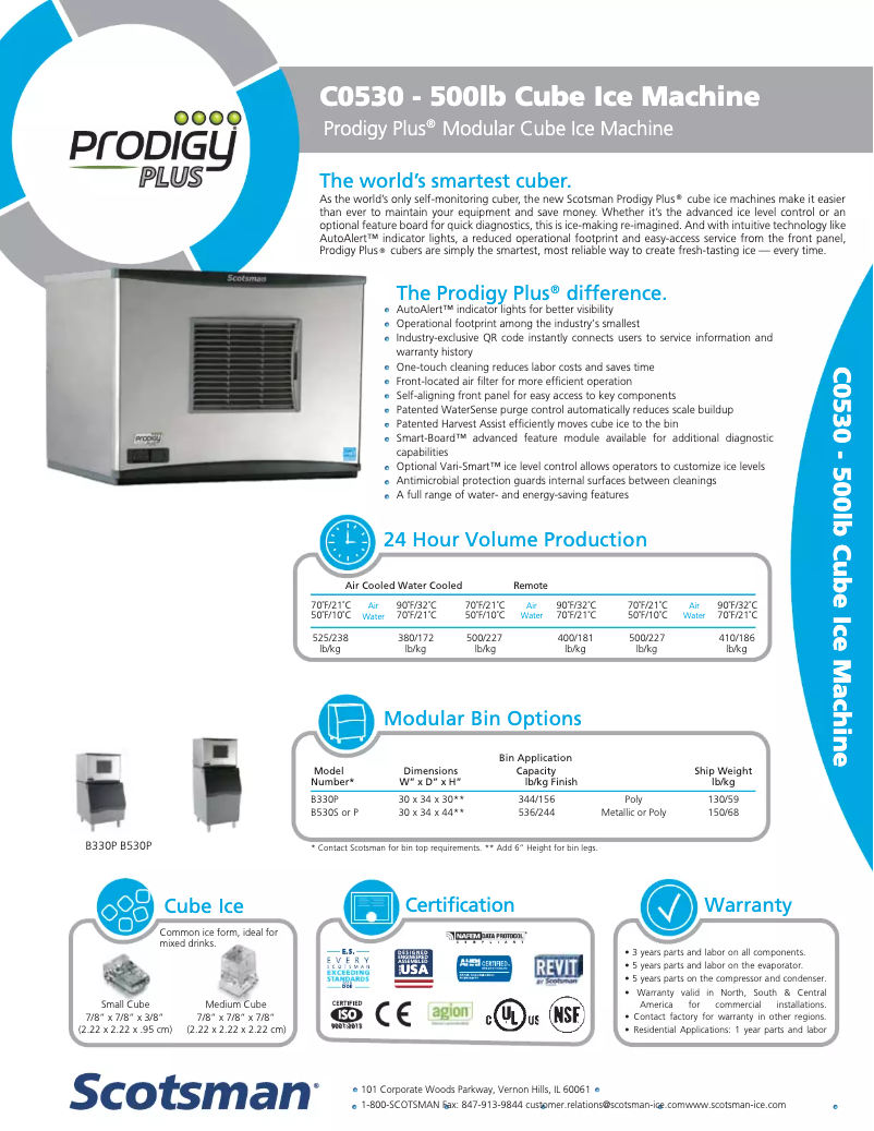 Page 1 de la notice Fiche technique Scotsman C0530MA-1