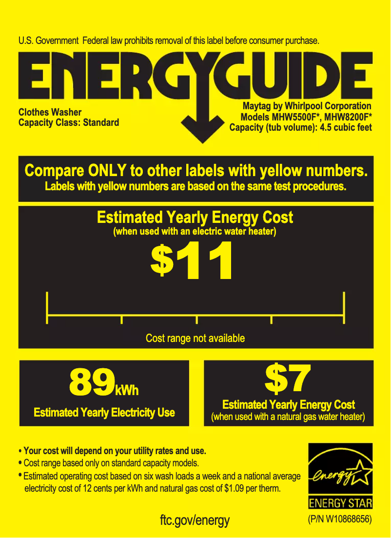 Page 1 de la notice Label énergétique Maytag MHW5500F