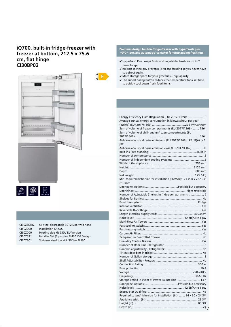 Page 1 de la notice Fiche technique Siemens CI30BP02